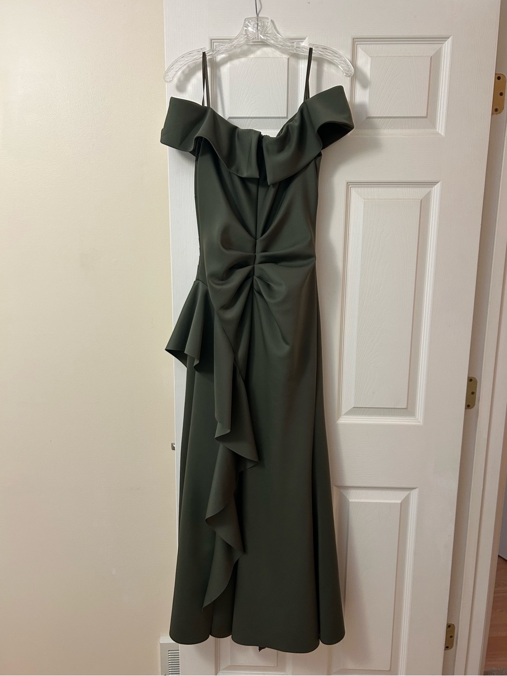 Xscape Olive Off-Shoulder Ruffle Gown - Picture 4 of 6